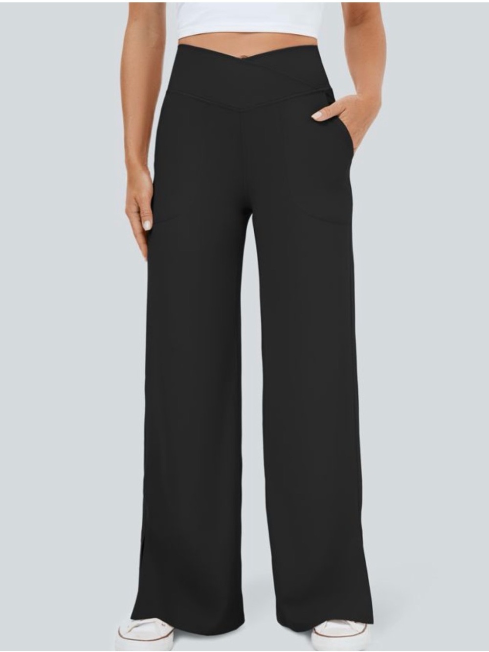Halara Women’s DayStretch Crossover Pocket Hem Wide Leg Yoga Pants-Smile EUC XL